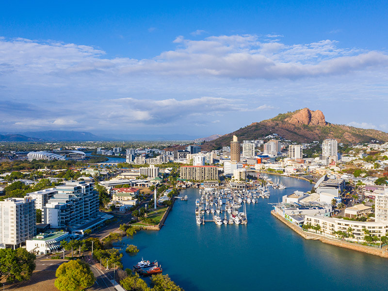 Townsville - with a view of Castle Hill and Queensland Country Bank Stadium.